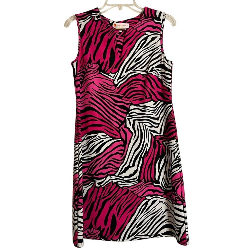 Jude Connally Knit Sleeveless Pink Black White Pattern Dress